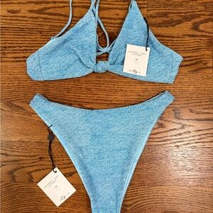 Skatie Light Blue Textured Ribbed Bikini Set
